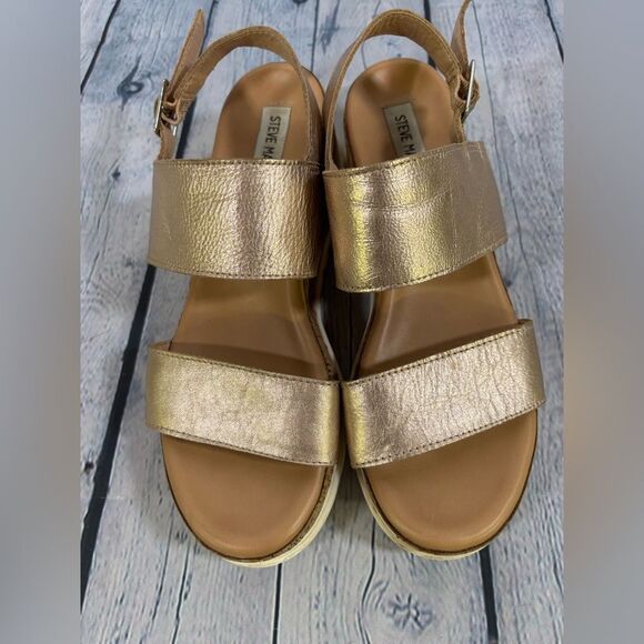 STEVE MADDEN Brenda Rose Gold Platform Ankle Strap Buckle Slingback Sandal 9 - Picture 1 of 8